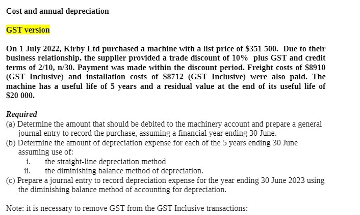 Cost and annual depreciation GET version On 1