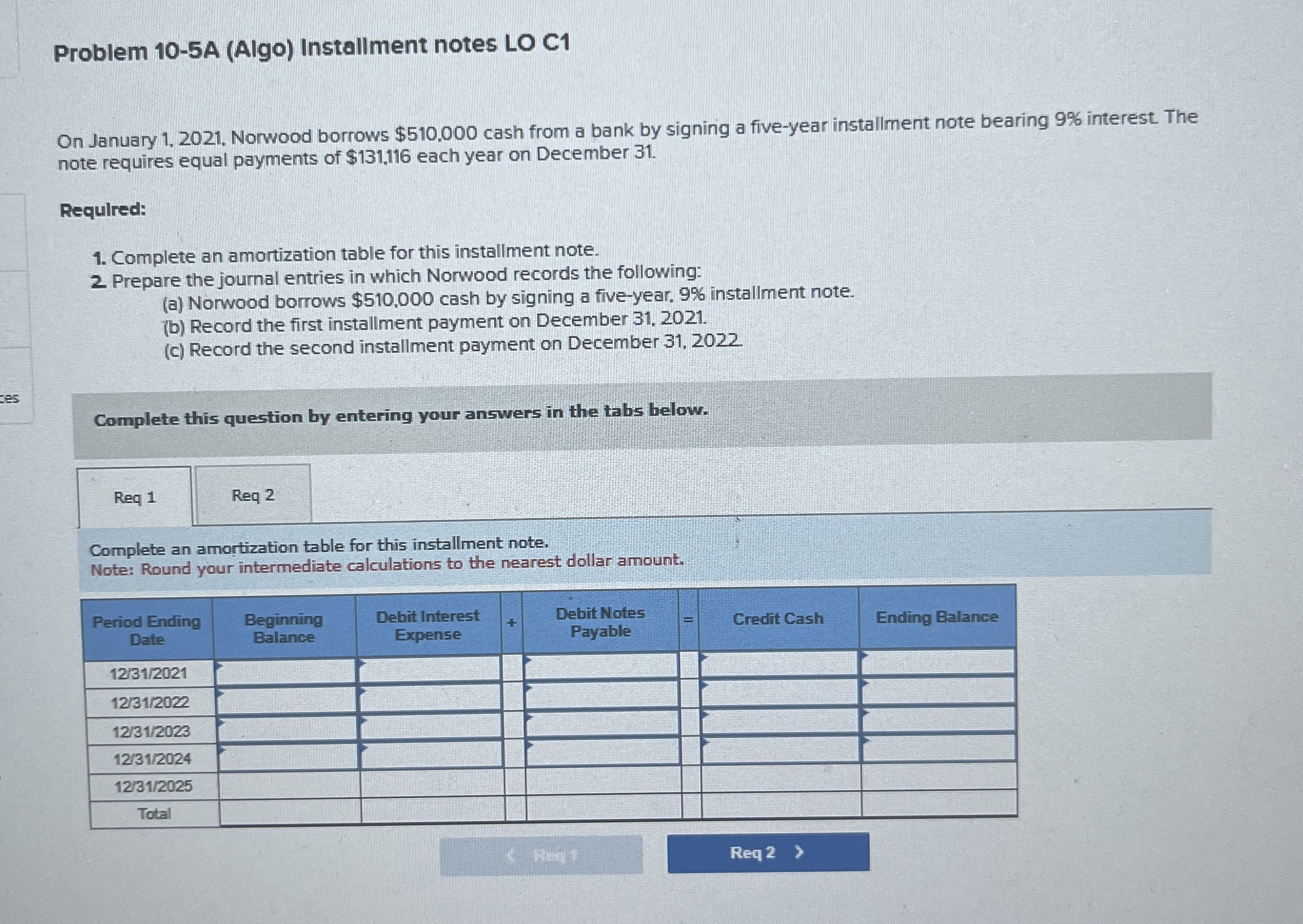 Problem 1 0 - 5 A ( Algo ) Installment notes LO C