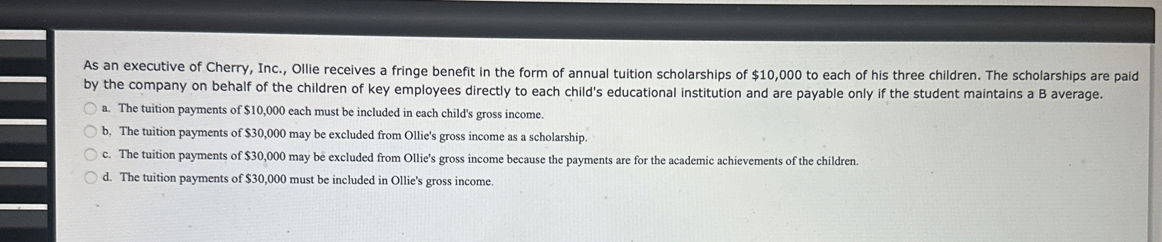 As an executive of Cherry, Inc., Ollie receives a