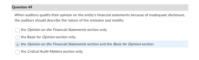 Question 4 9 When auditors qualify their opinion