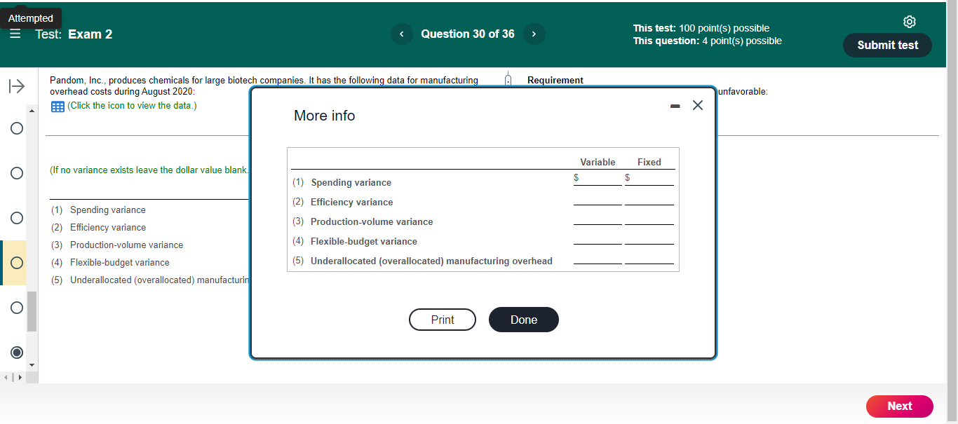 Attempted E Test: Exam 2 < Question 30 of 36 This
