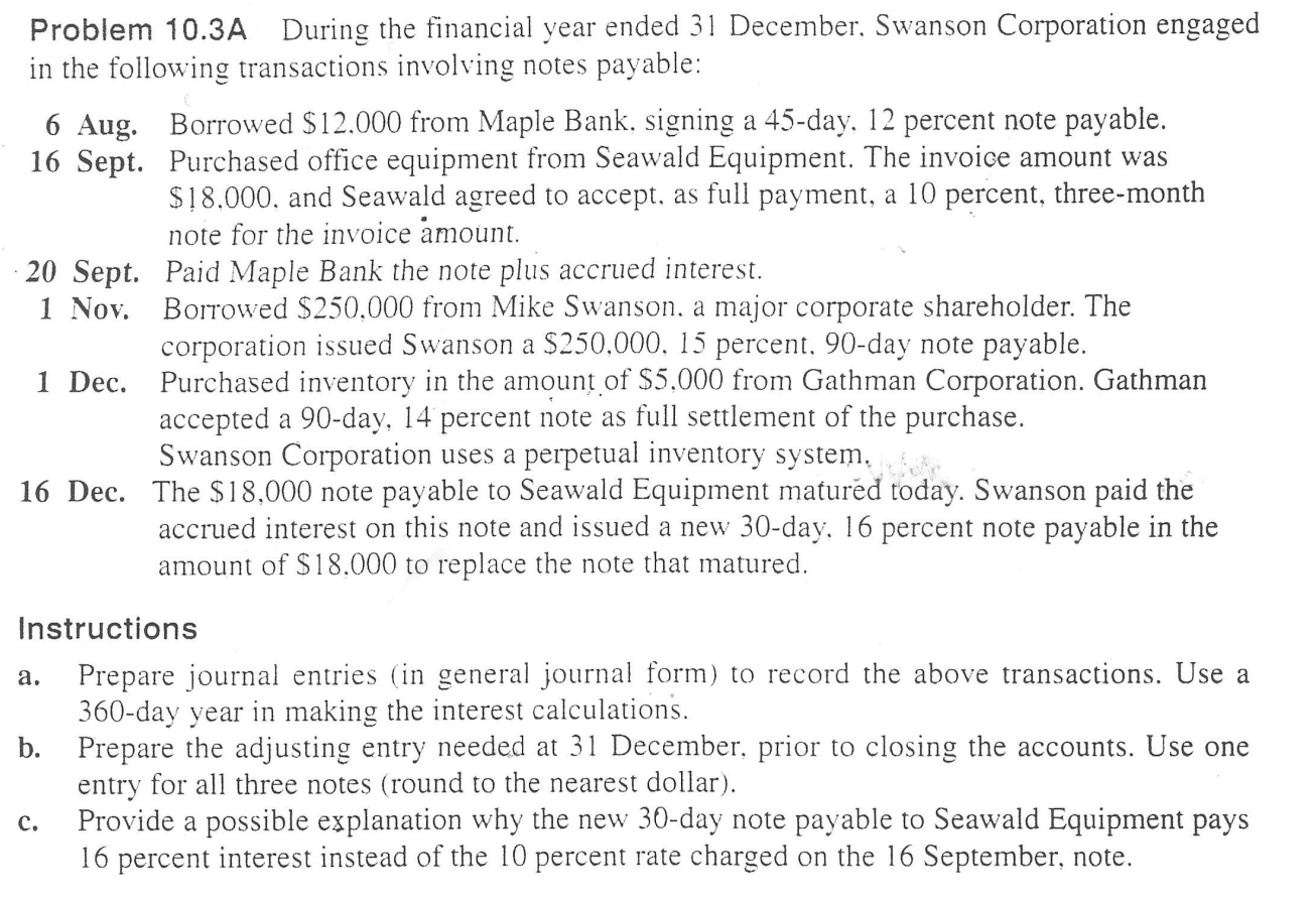 Problem 1 0 . 3 A During the financial year ended