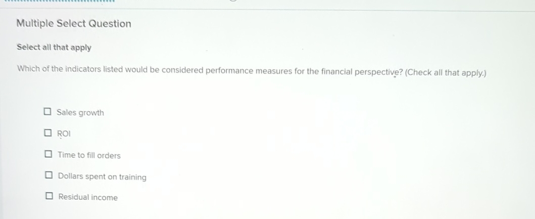 Multiple Select Question Select all that apply