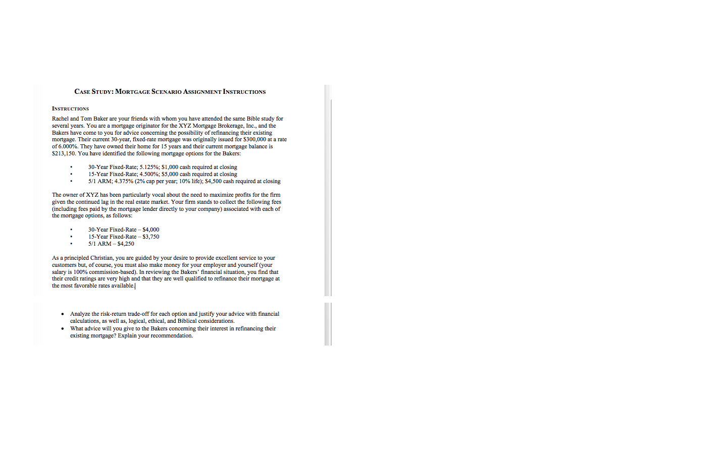 CASE STUDY: MORTGAGE SCENARIO ASSIGNMENT