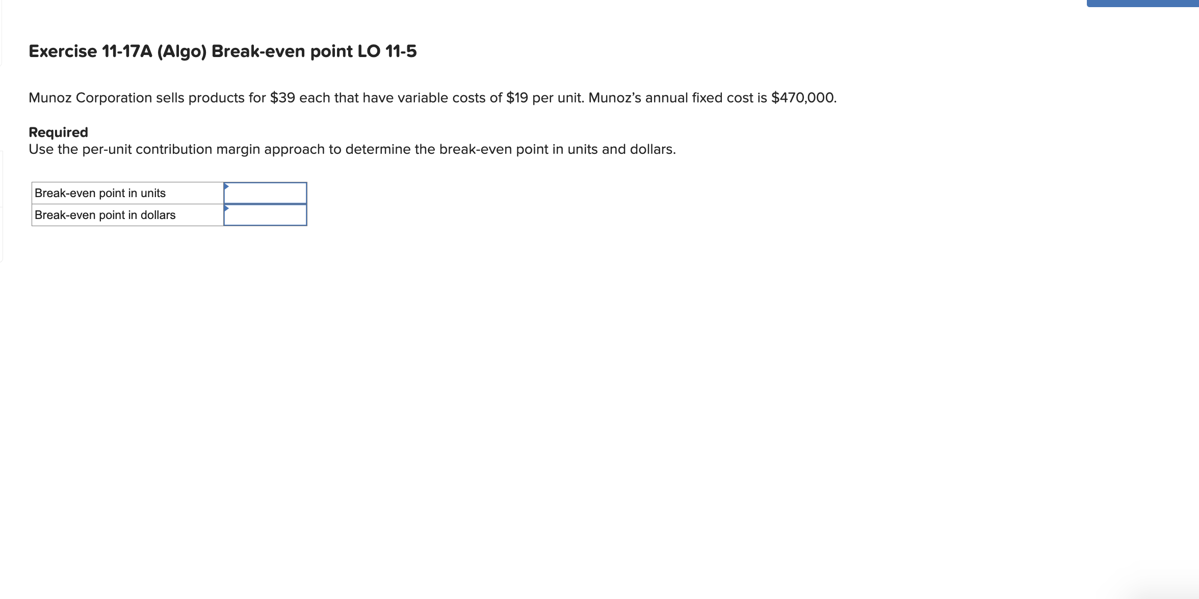 Exercise 1 1 - 1 7 A ( Algo ) Break - even point