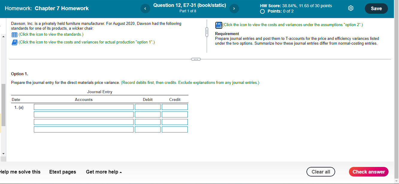 Homework: Chapter 7 Homework Question 12, E7-31