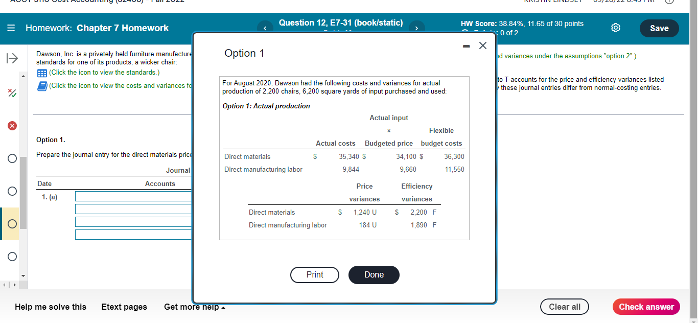 Homework: Chapter 7 Homework Question 12, E7-31