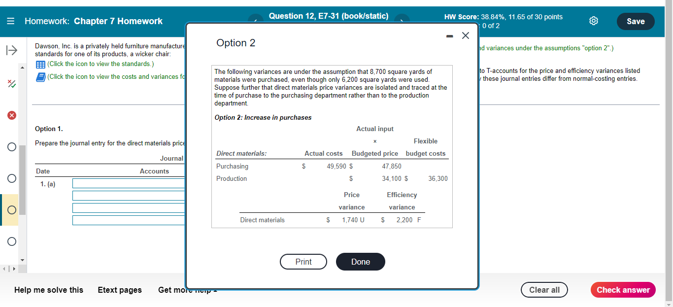 Homework: Chapter 7 Homework Question 12, E7-31