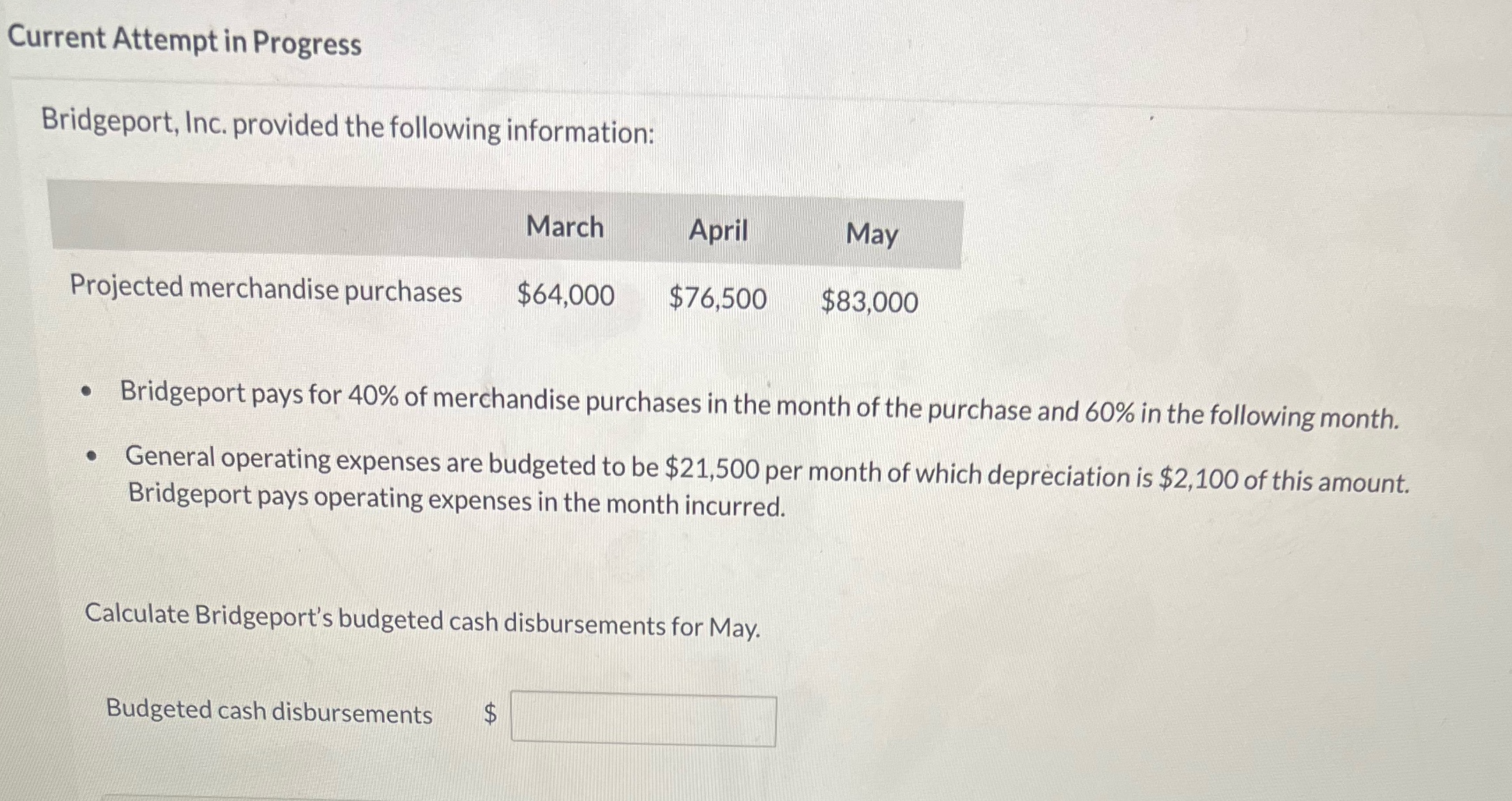 Current Attempt in Progress Bridgeport, Inc.