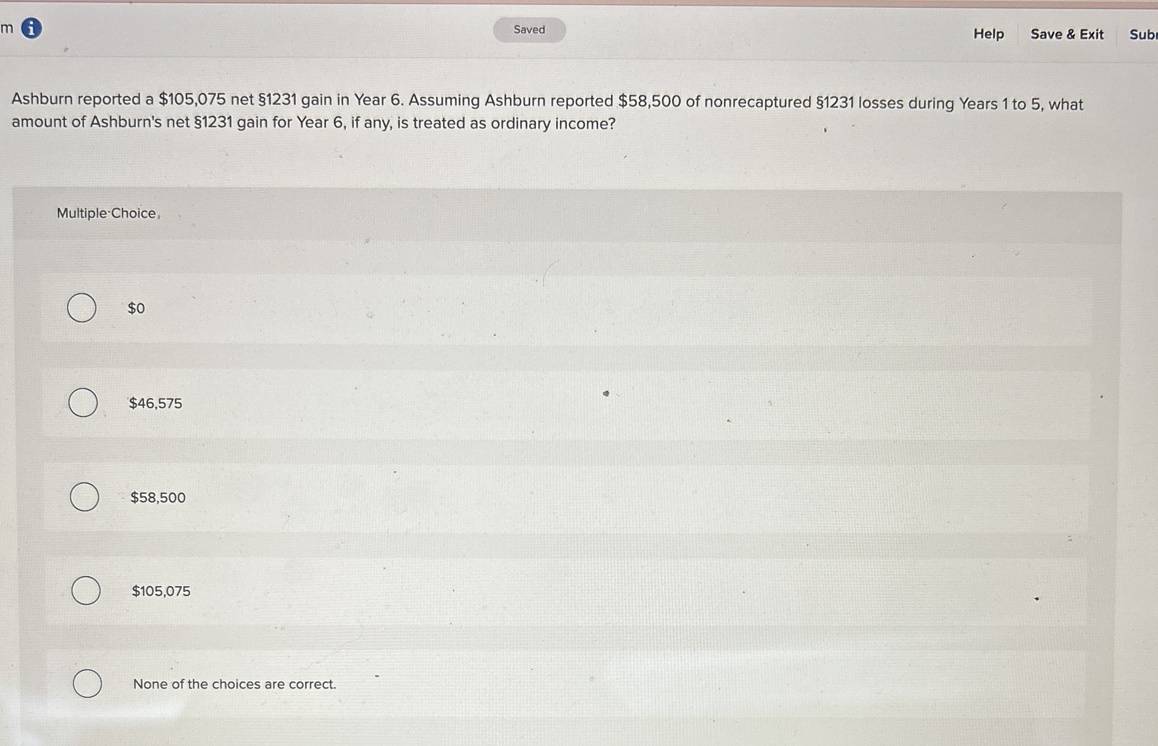 i Help Save & Exit Sub Ashburn reported a $ 1 0 5