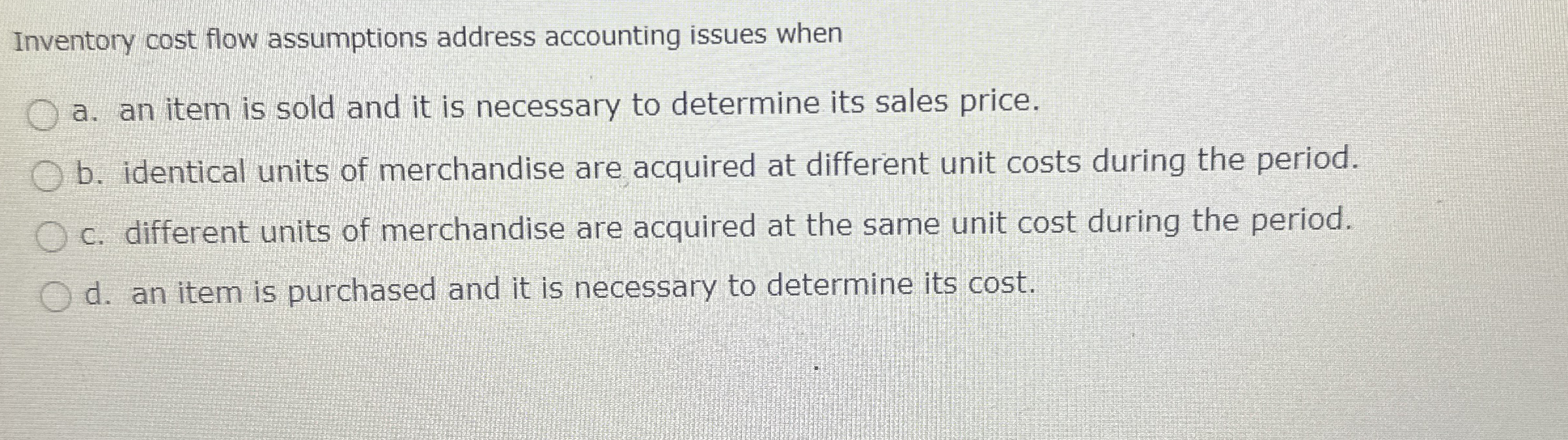 Inventory cost flow assumptions address