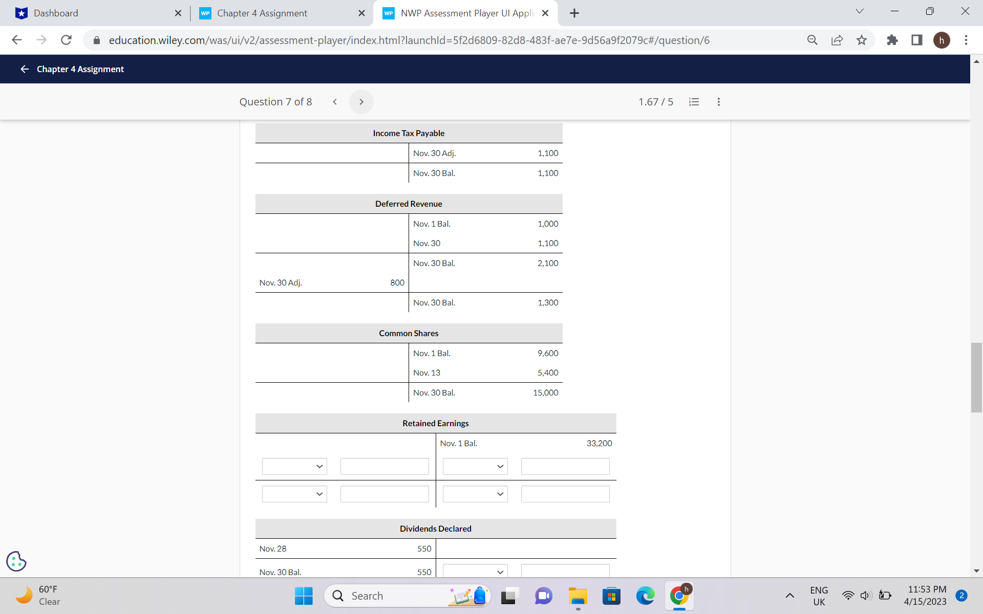 good evening needed help with question 7 please -