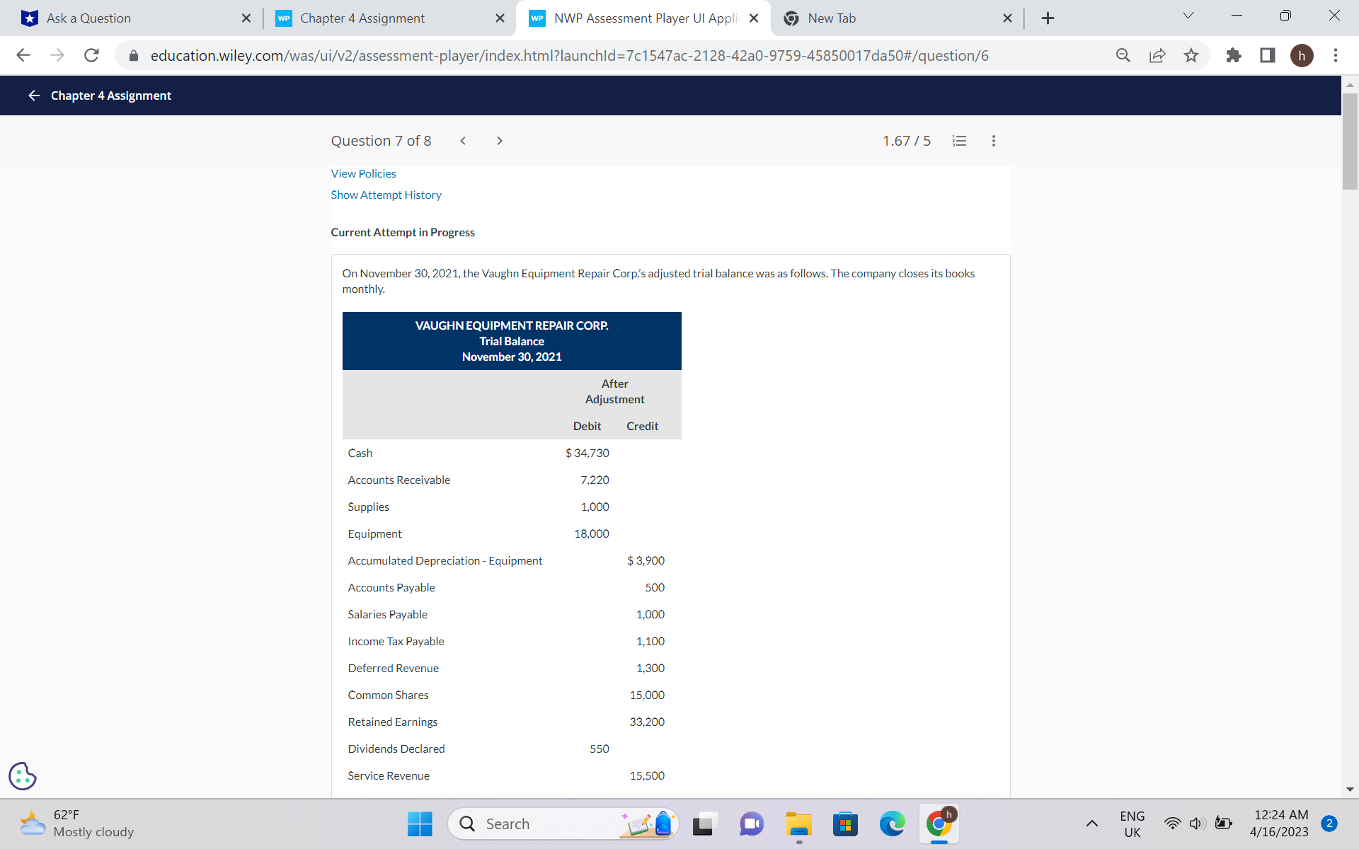 good evening needed help with question 7 please -