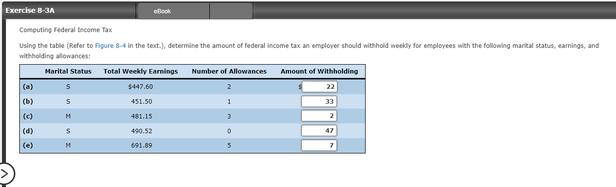 Exercise 8-3A eBook Computing Federal Income Tax