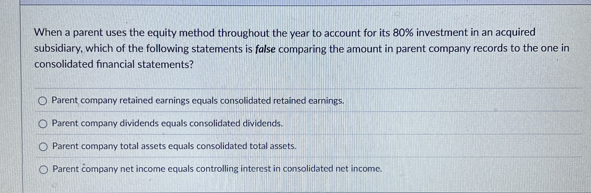 When a parent uses the equity method throughout