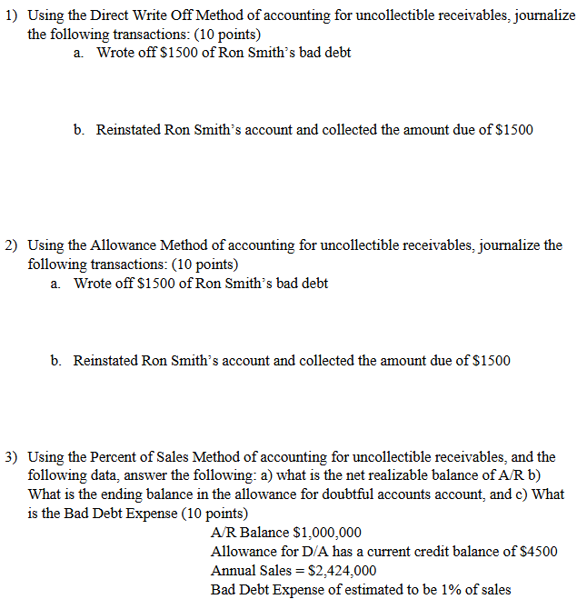Using the Direct Write Off Method o f accounting
