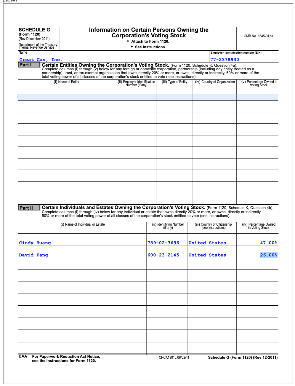 SCHEDULE G Information on Certain Persons Owning
