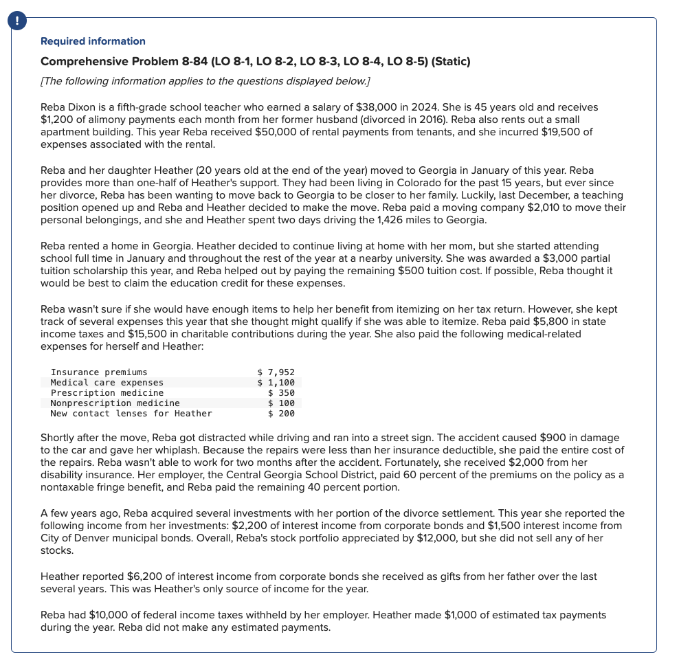 Required information Comprehensive Problem 8-84