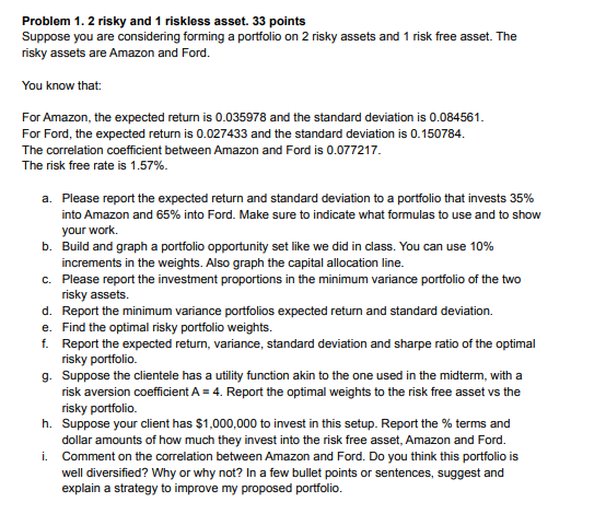 Problem 1. 2 risky and 1 riskless asset. 33