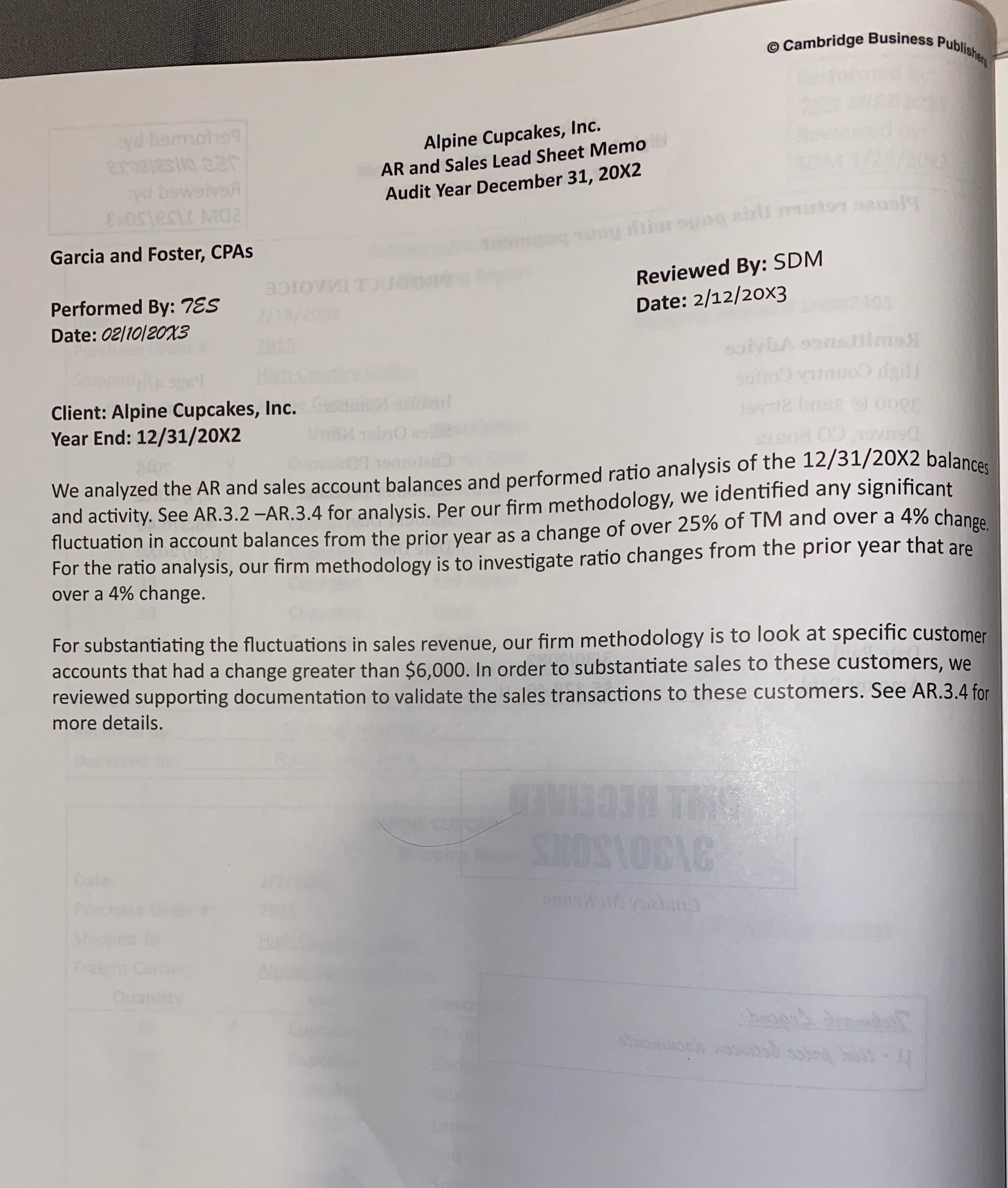 Review the account receivable lead sheet memo and