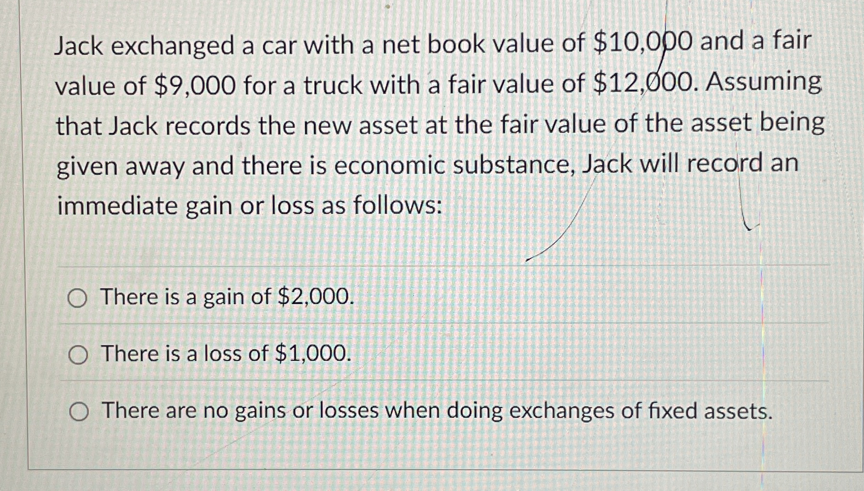 Jack exchanged a car with a net book value of $ 1