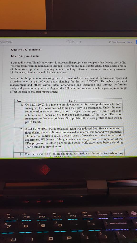 nuwar, Bimala Question 15. (20 marks) Identifying