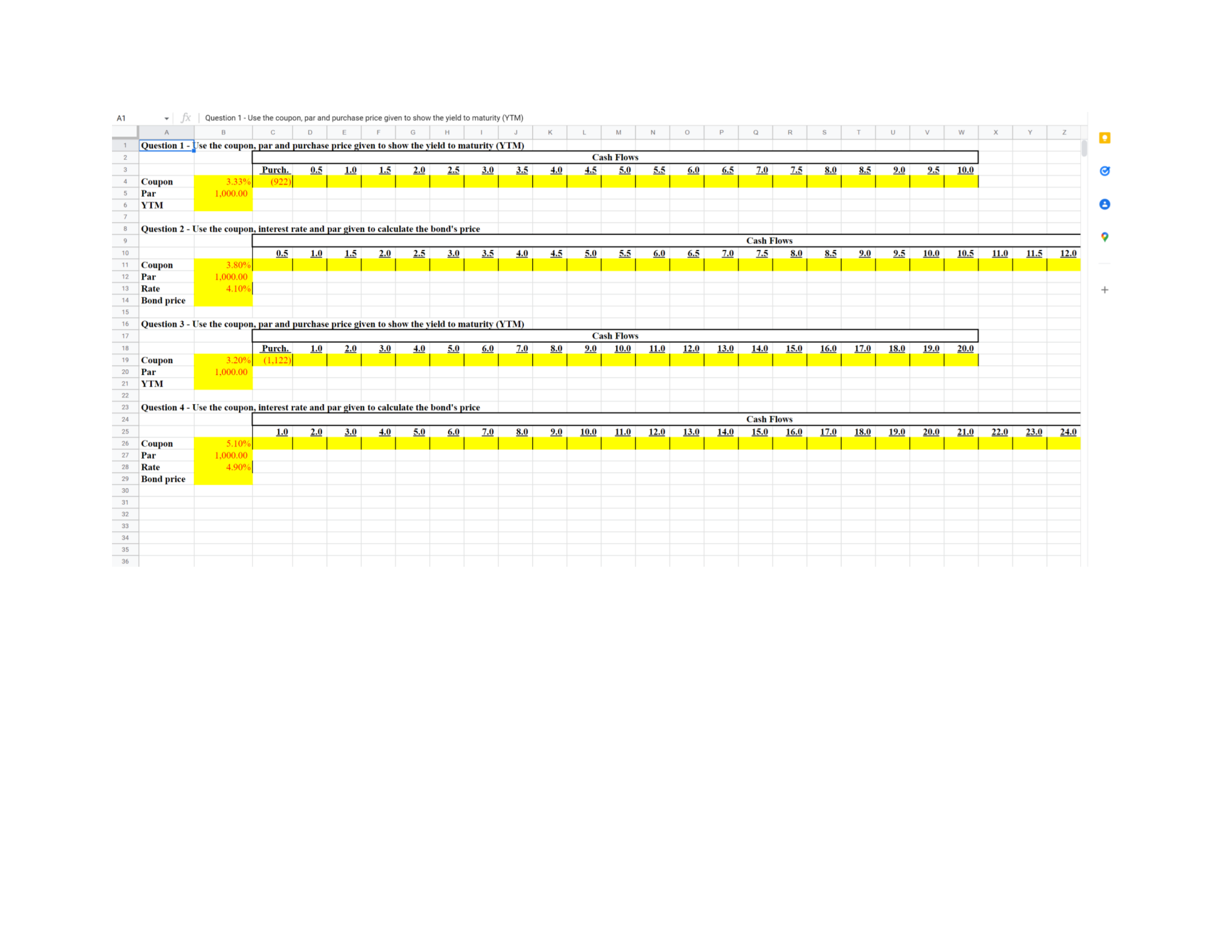 fx | Question 1 - Use the coupon, par and