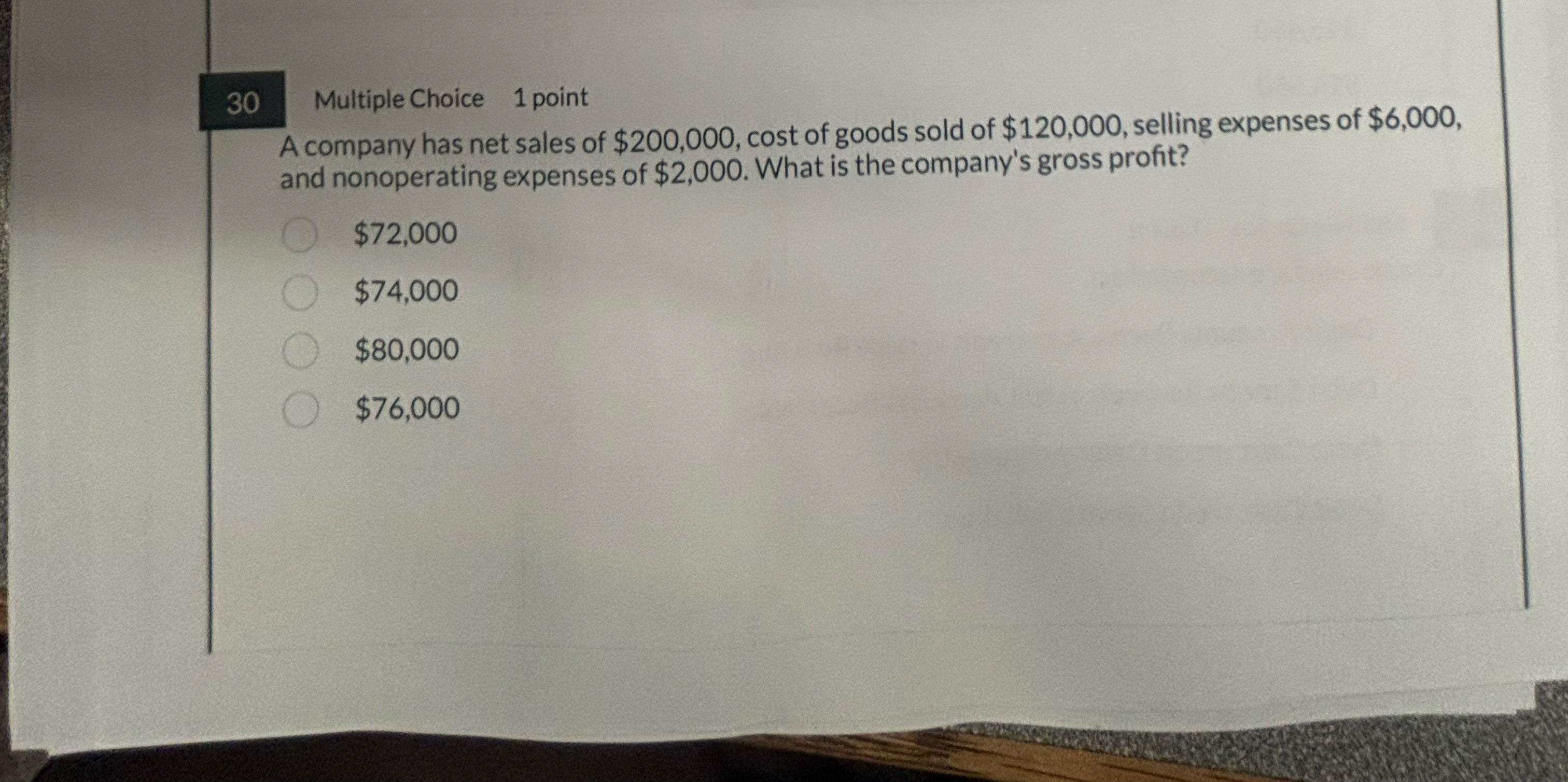 3 0 Multiple Choice 1 point A company has net