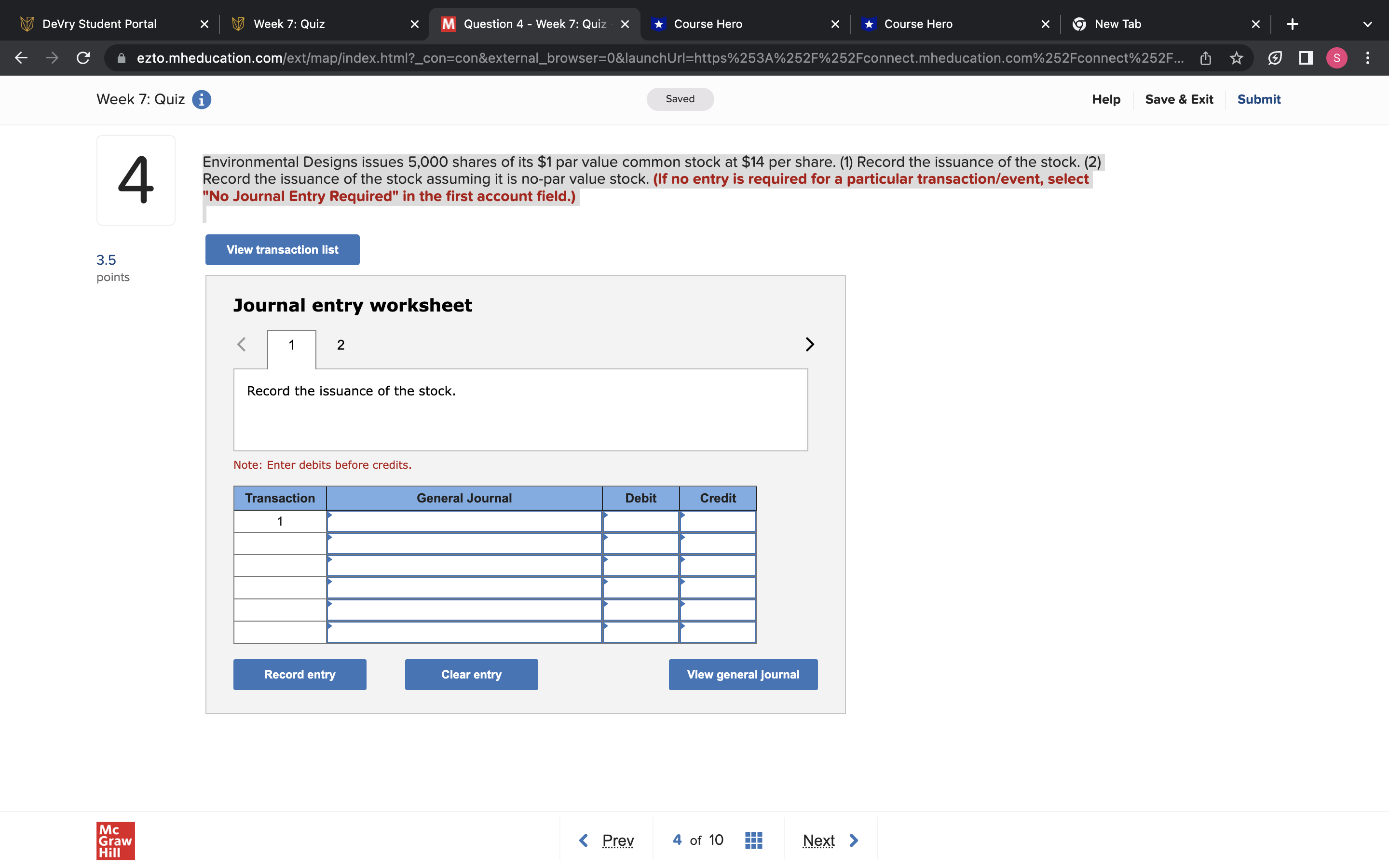 DeVry Student Portal X Week 7: Quiz M Question 4