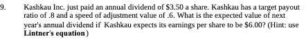 9. Kashkau Inc. just paid an annual dividend of