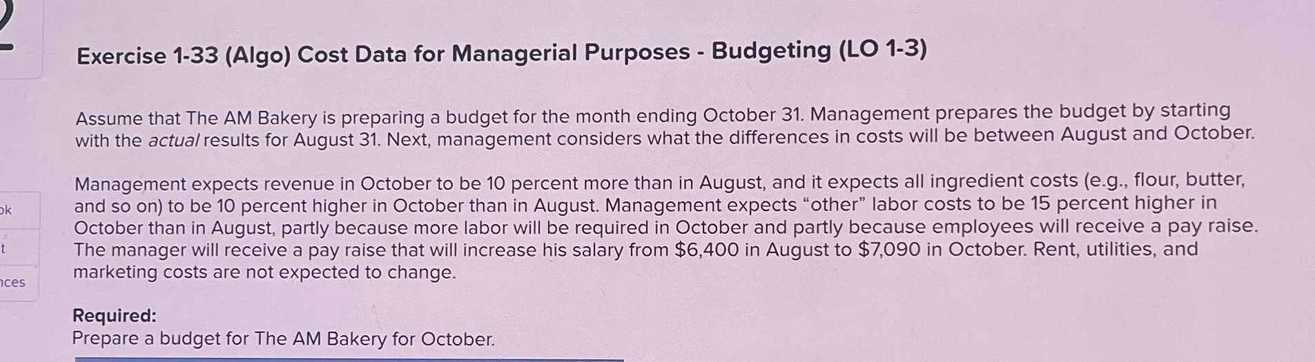 Exercise 1-33 (Algo) Cost Data for Managerial