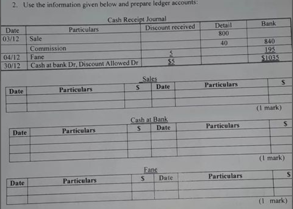 2. Use the information given below and prepare