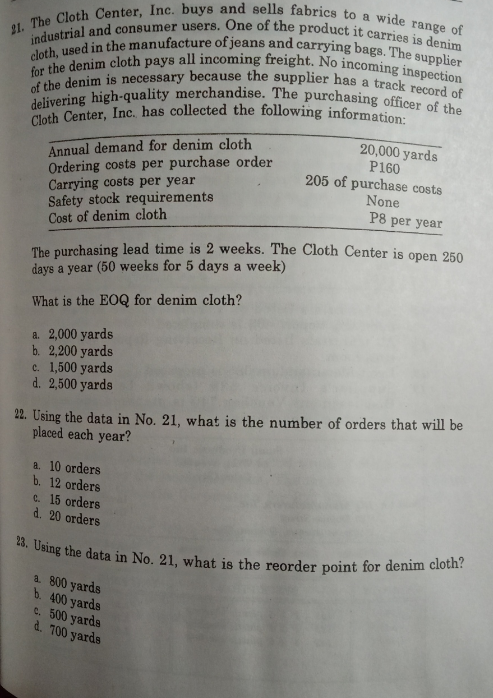 107 7. Using the data in No. 5, what is the