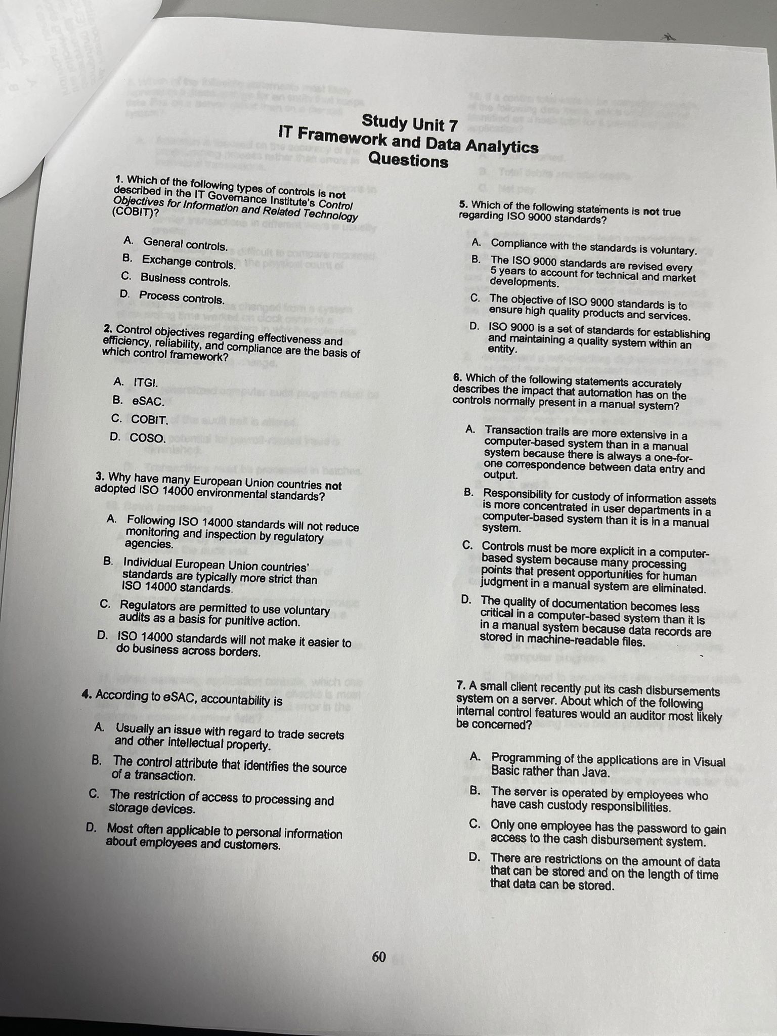 Study Unit 7 IT Framework and Data Analytics