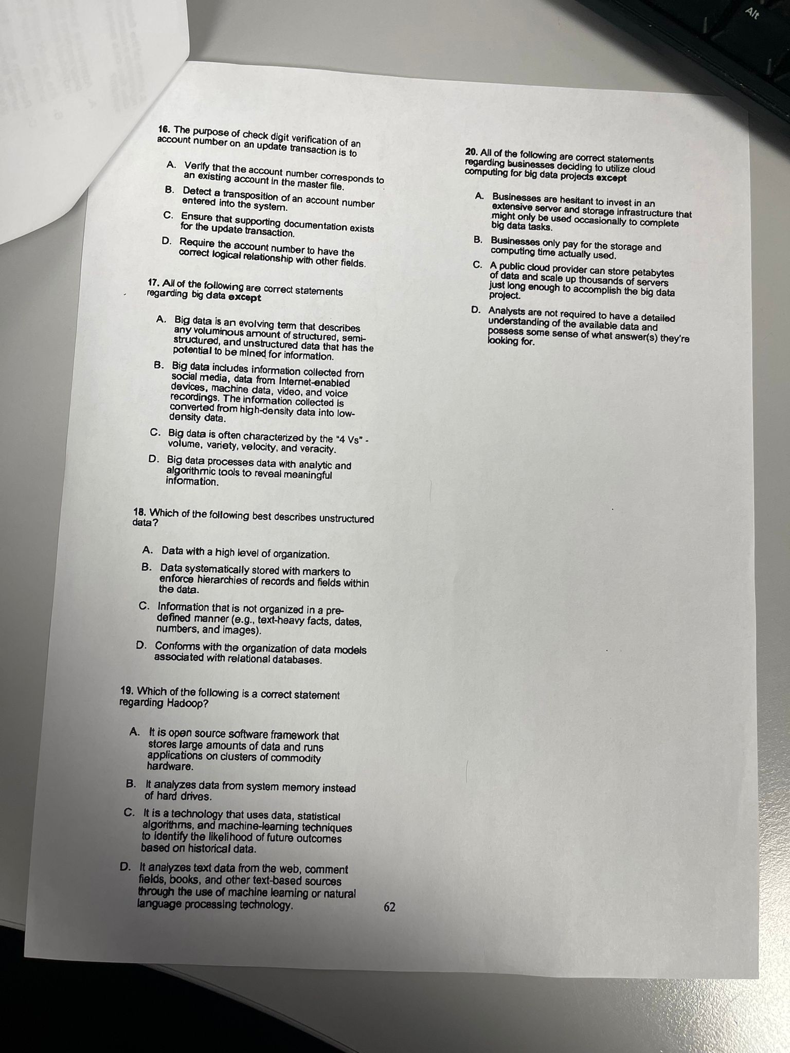 Study Unit 7 IT Framework and Data Analytics