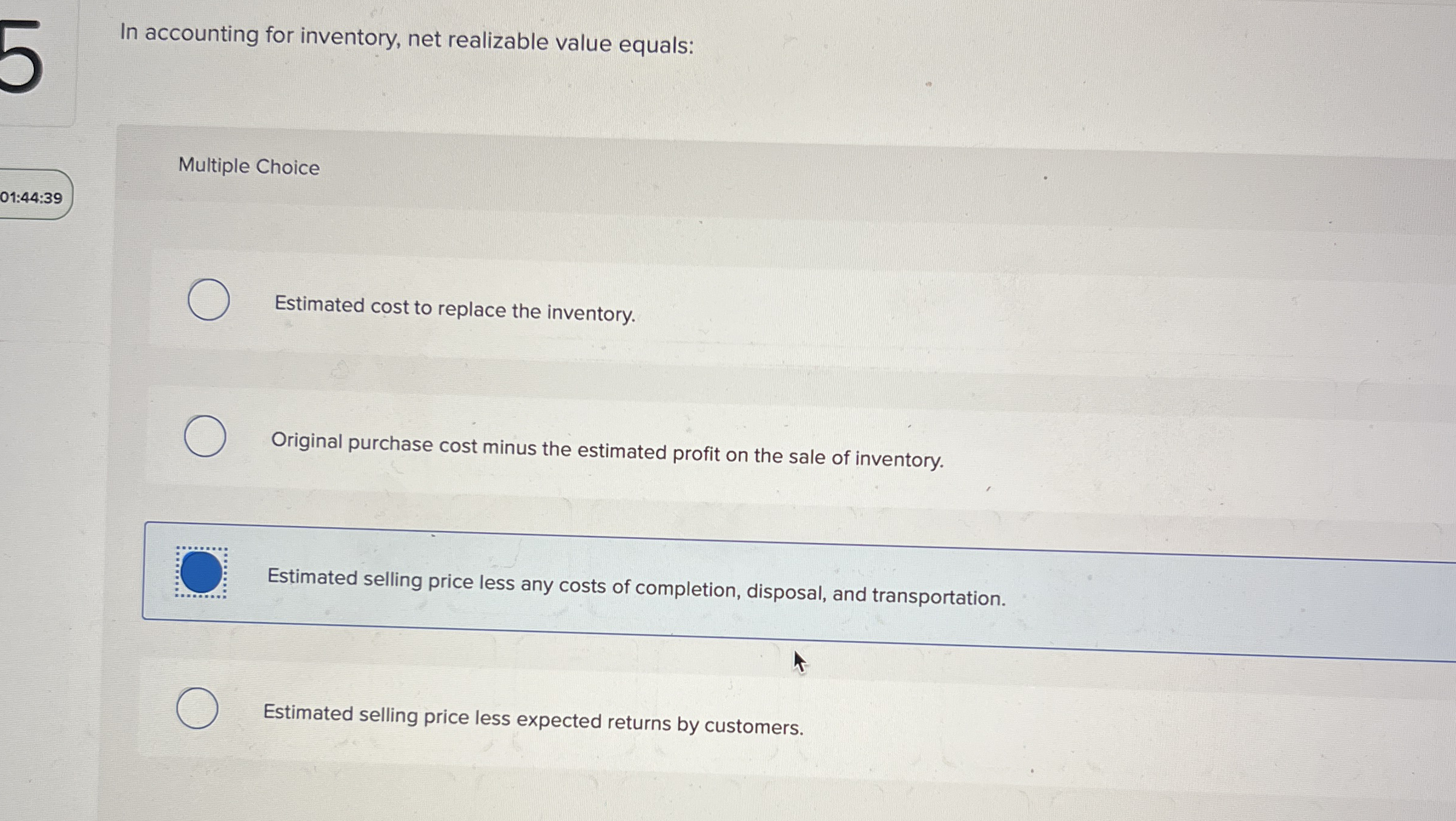 In accounting for inventory, net realizable value