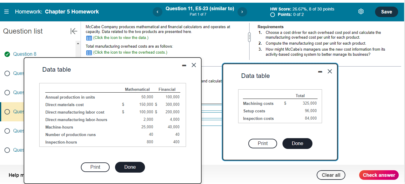 Homework: Chapter 5 Homework Question 11, E5-23