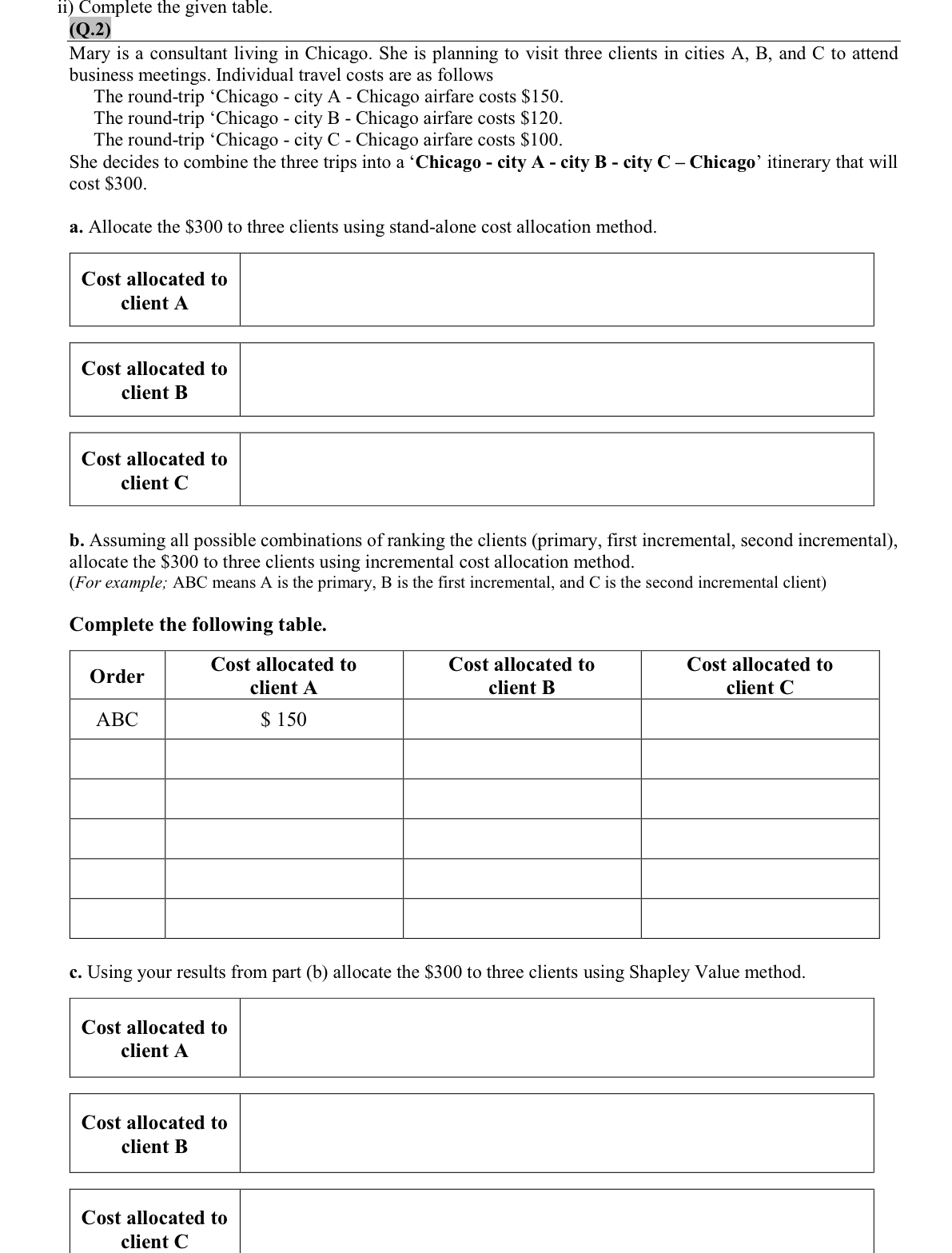 ii ) Complete the given table. ( Q . 2 ) Mary is