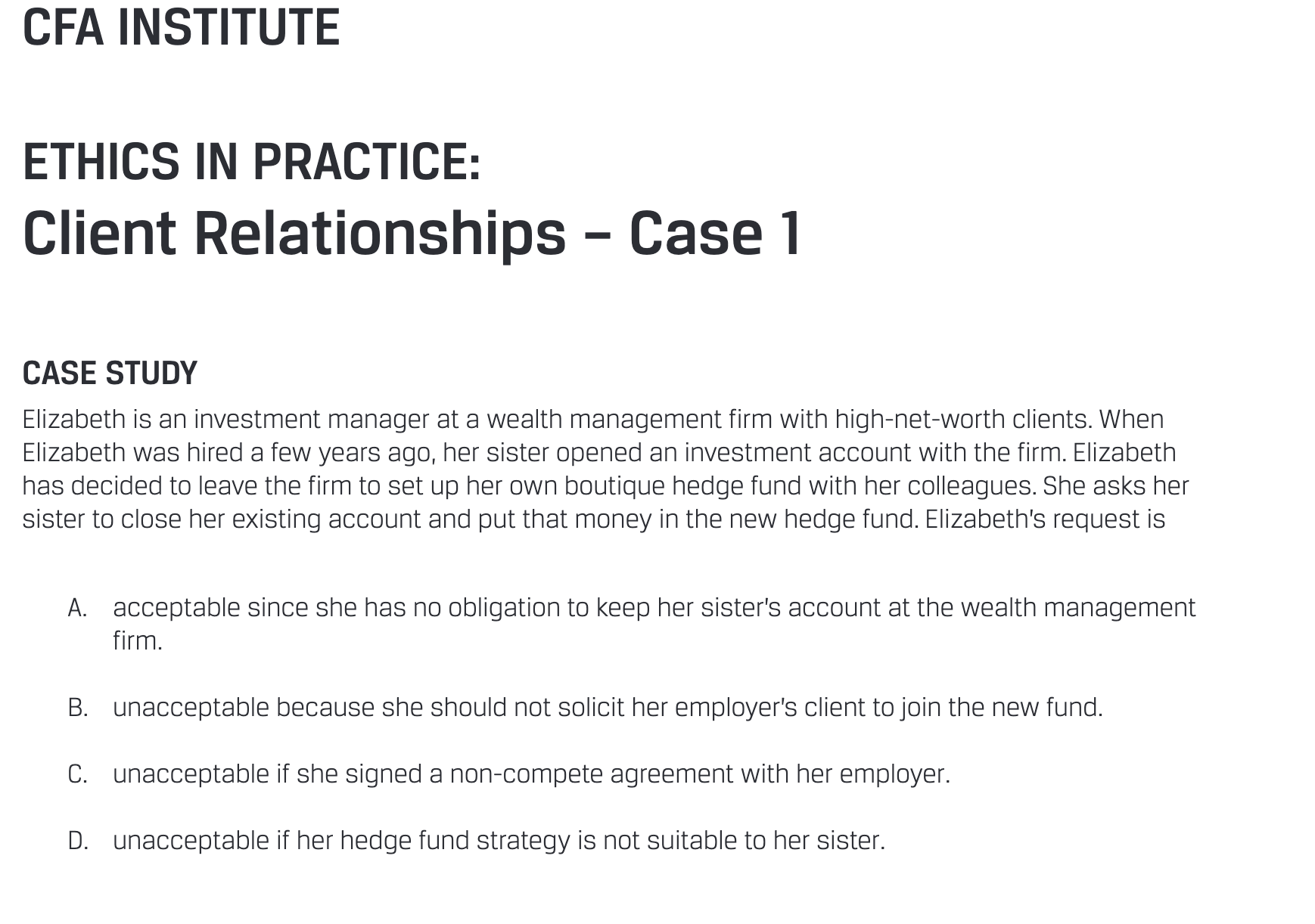 CFA INSTITUTE ETHICS IN PRACTICE: Client
