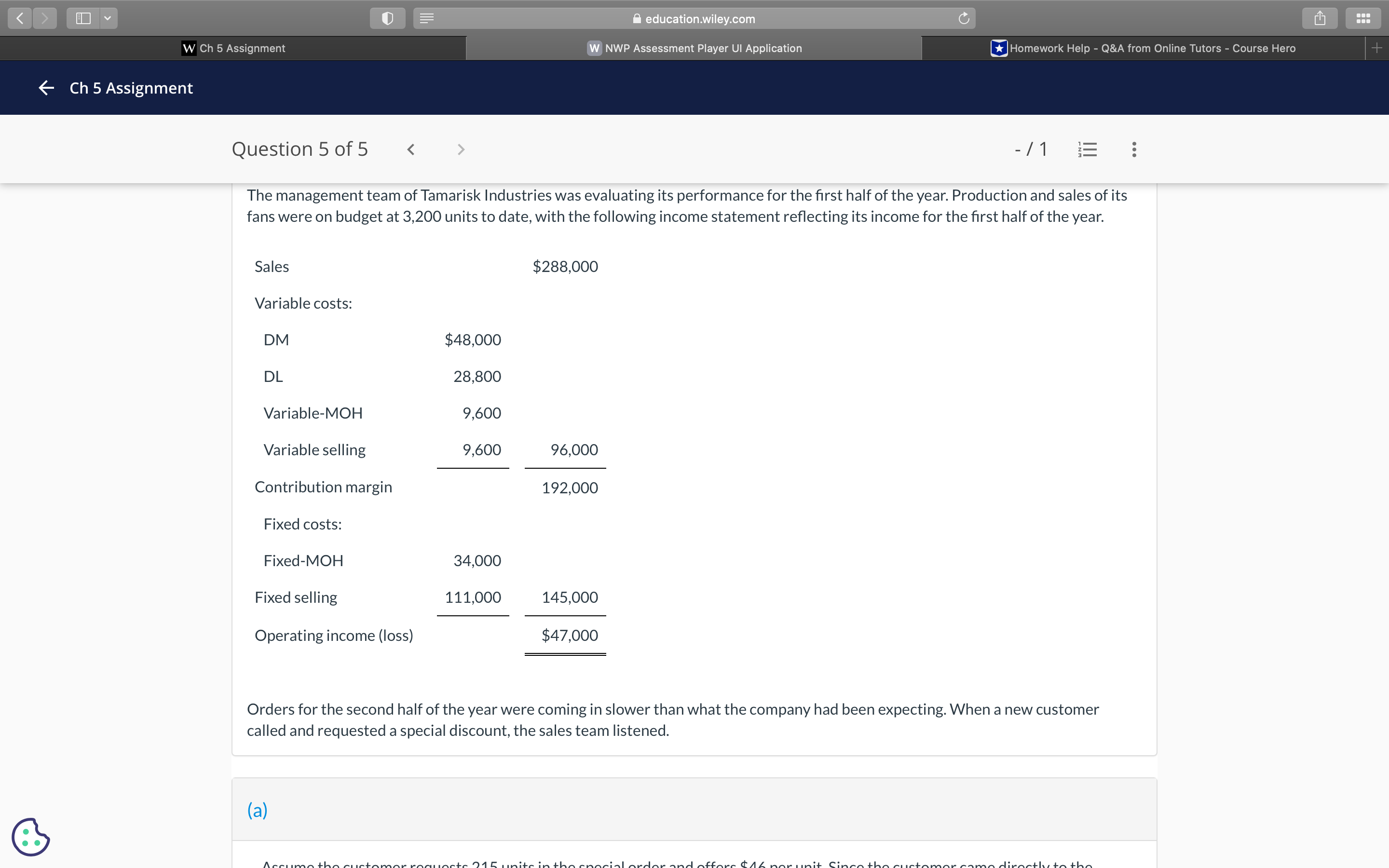 < > I Y education.wiley.com C W Ch 5 Assignment W