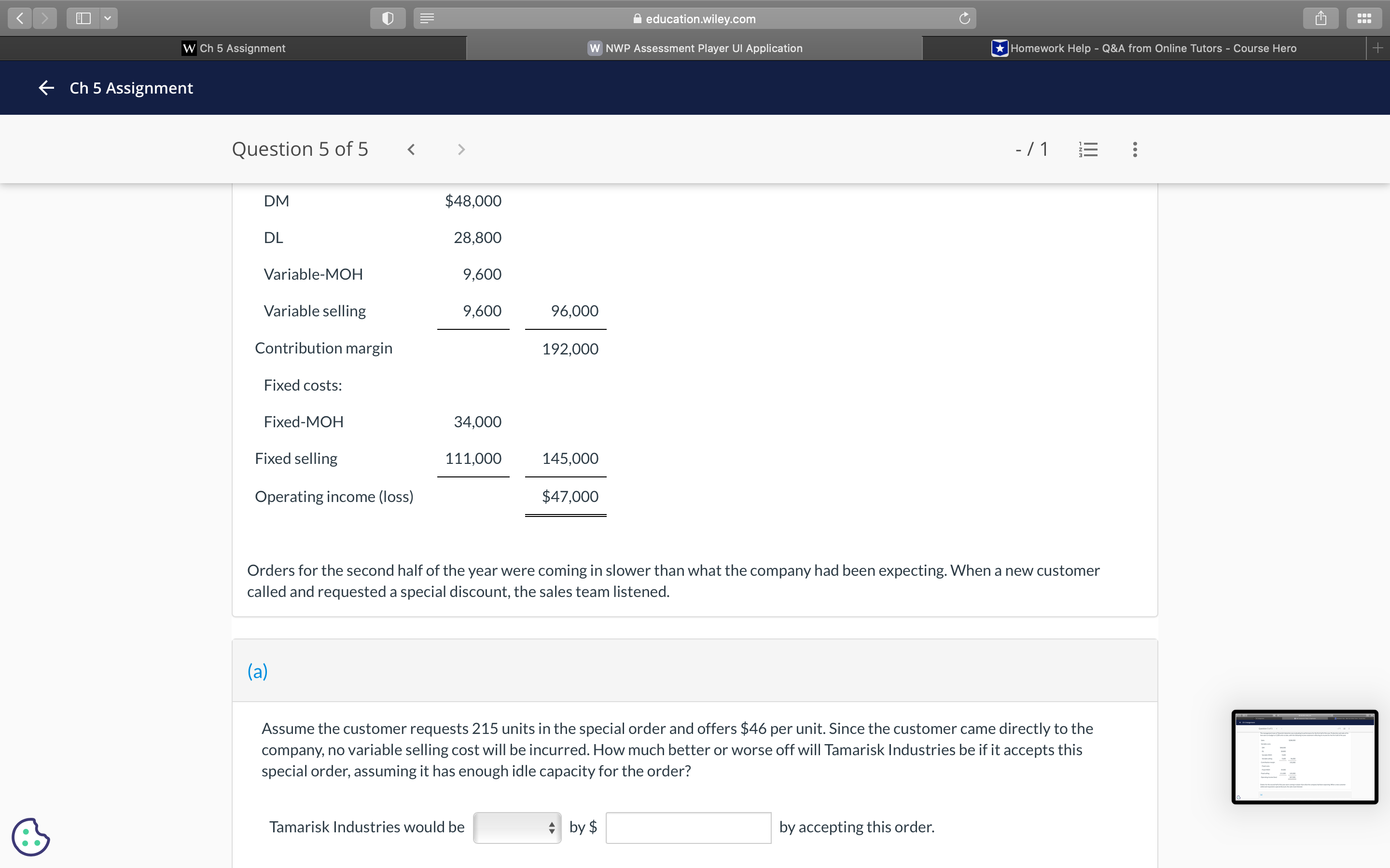 < > I Y education.wiley.com C W Ch 5 Assignment W