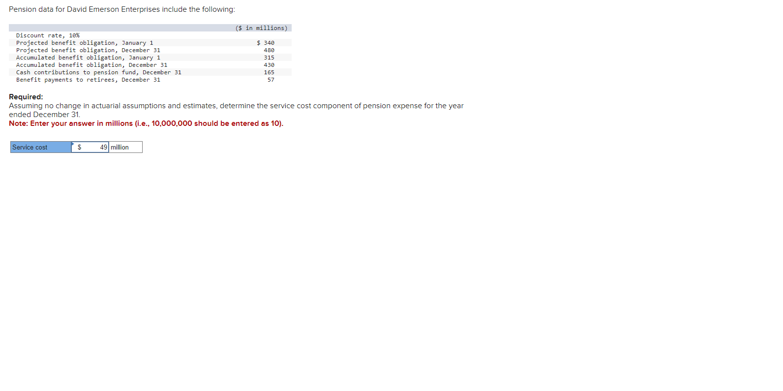 Pension data for David Emerson Enterprises