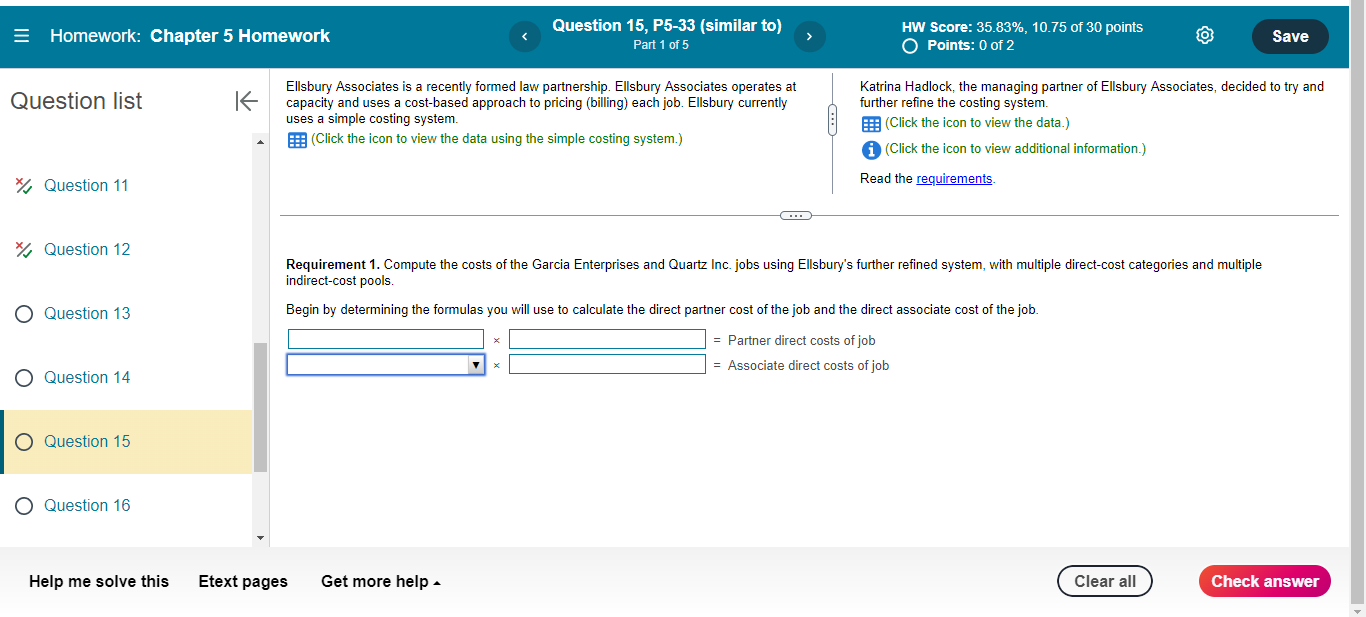 E Homework: Chapter 5 Homework Question 15, P5-33