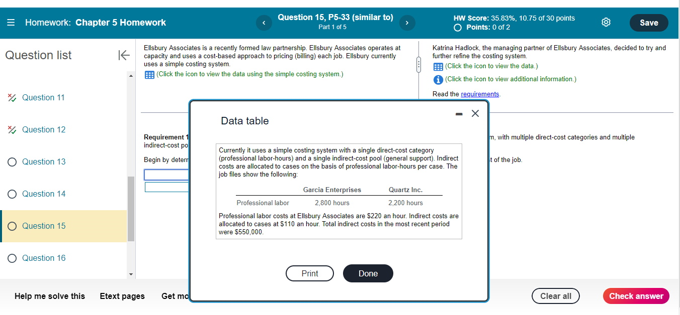 E Homework: Chapter 5 Homework Question 15, P5-33