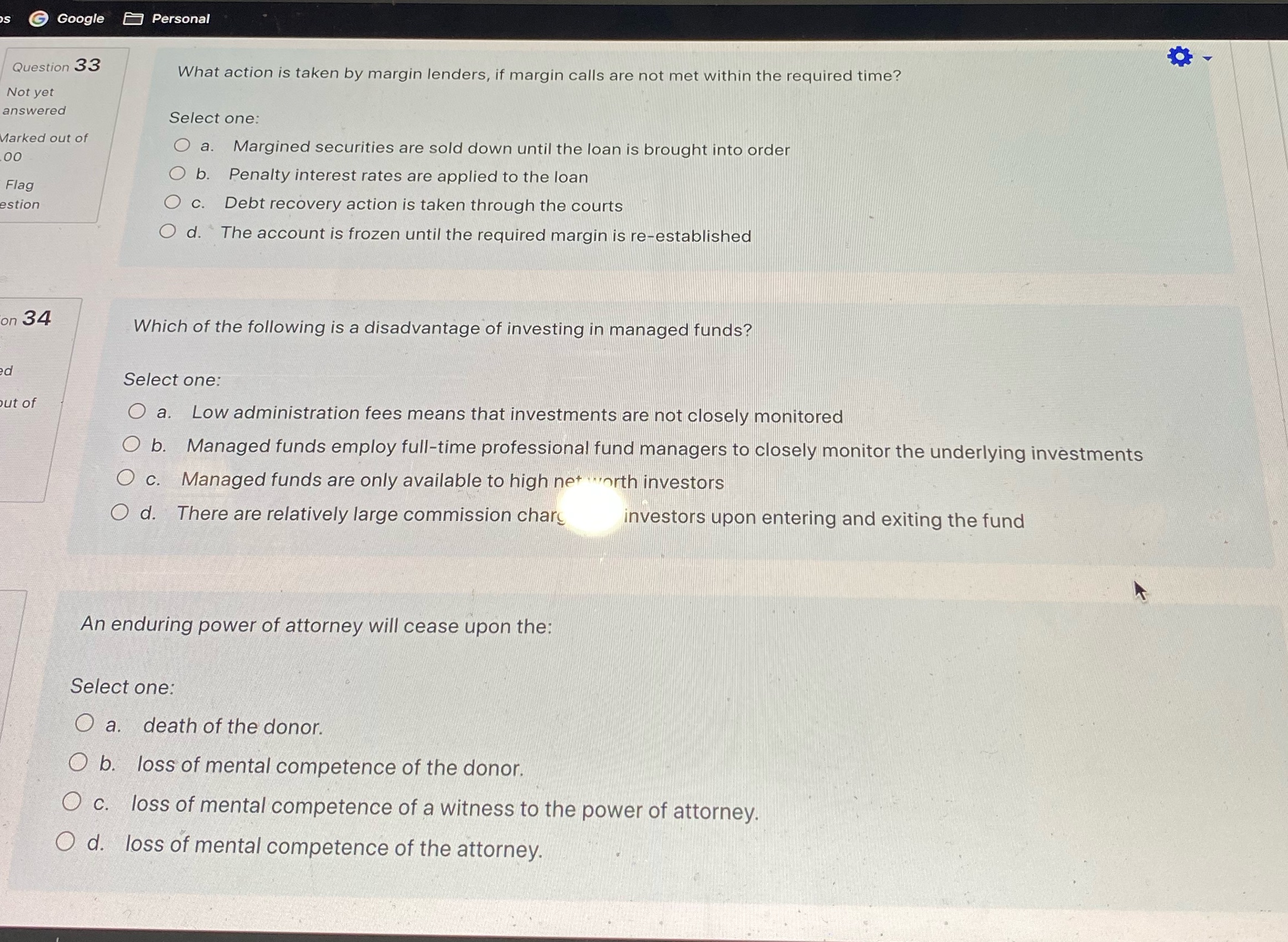 G Google Personal Question 33 What action is