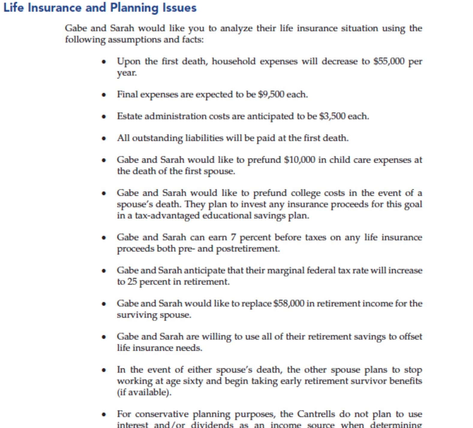 Life Insurance and Planning Issues Gabe and Sarah