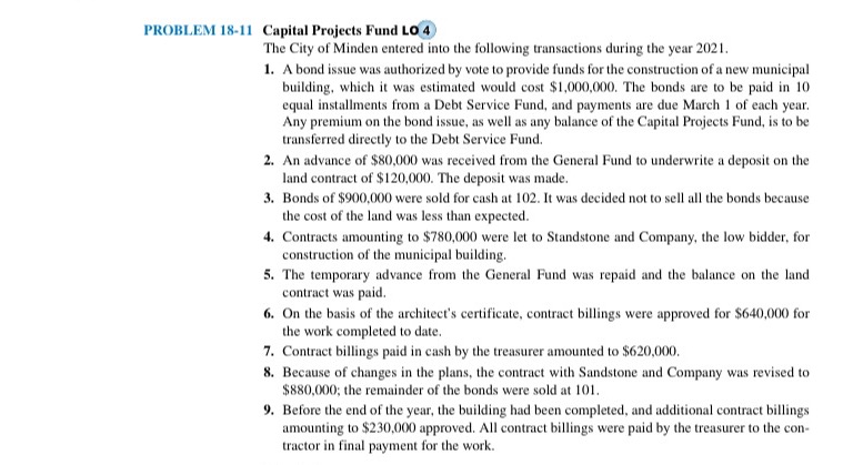 PROBLEM 18-11 Capital Projects Fund LO 4 The City