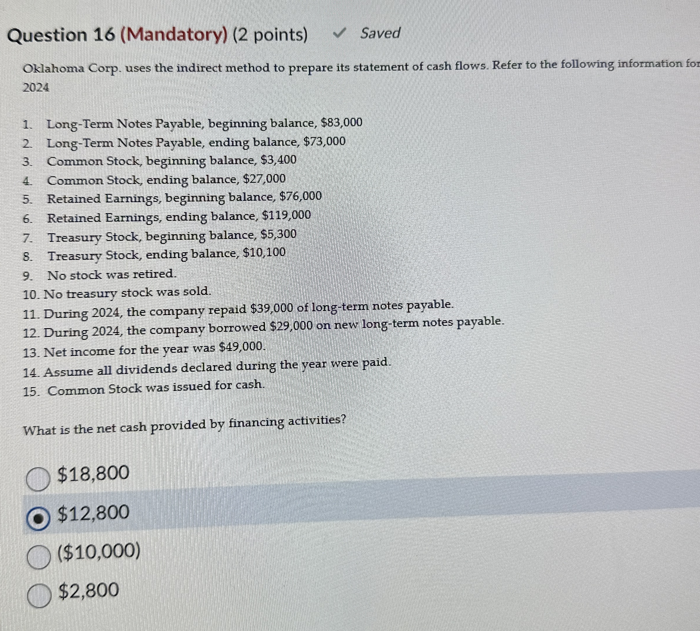 Question 1 6 ( Mandatory ) ( 2 points ) Saved