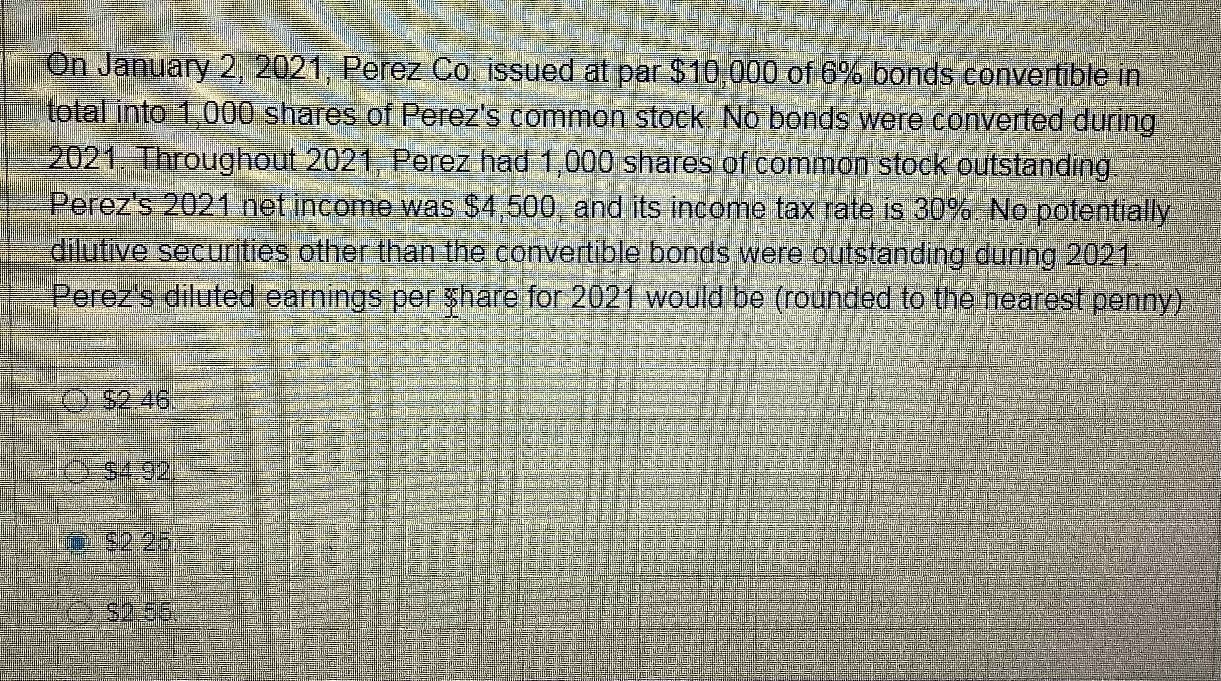 On January 2, 2021, Perez Co. issued at par