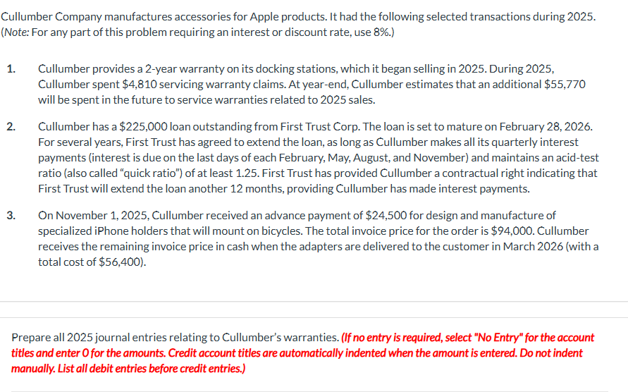 Cullumber Company manufactures accessories for